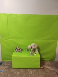 Our green screen made from wrapping paper